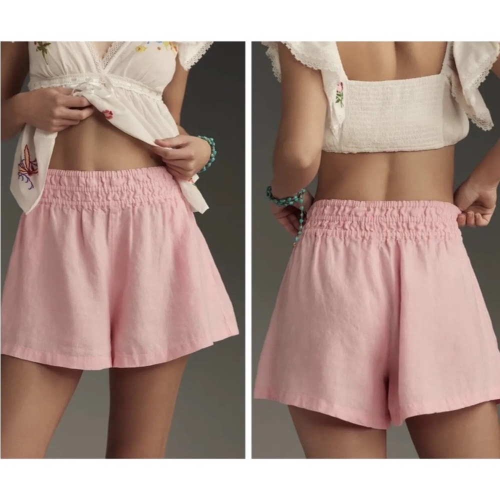 Anthropologie Light Pink Linen Pull On Shorts Size Large Boho Beachy Travel